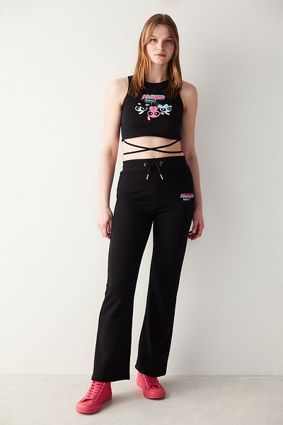 Penti Crop negru imprimat cu cravată