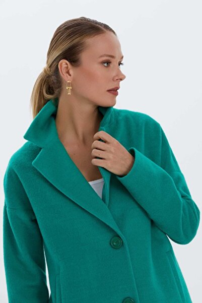 Selen Giyim Erkek Yaka Düşük Kol Çift Düğme Kaban