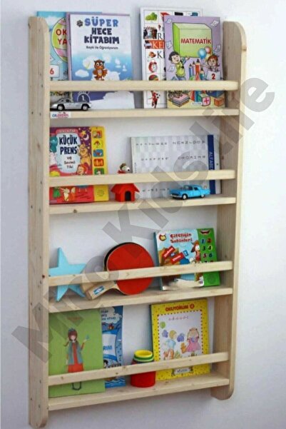 Doğal Life Montessori Çocuk Odası Kitaplığı Ahşap Ham Verniksiz Doğal Kitaplık 100*50*9