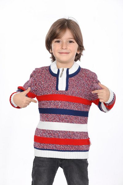 Çocukçu Boy's Linyis Knitted Regular Fit Judge Collar Zippered Anti-pilling Knitwear Sweater