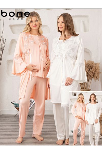BEYAZTOPTAN 3-Piece Maternity Vi?Skon Ribbed Set - 5702