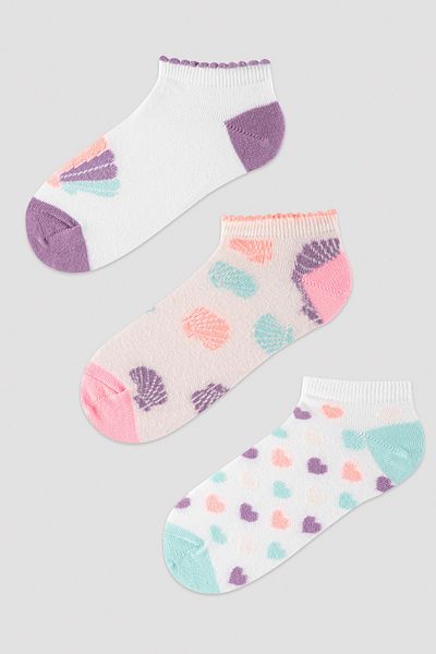 Penti Girl's Neon Seashell Patterned 3-Piece Booties Socks