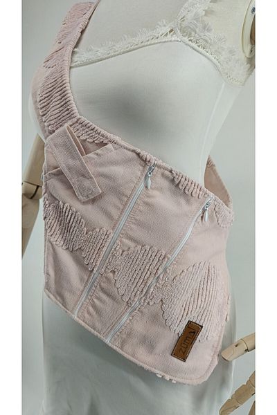 zümal tekstil tasarım Tufting Embroidered Cross Strap Waist, Shoulder, Chest, Travel, Sports Bag (Cream Powder)