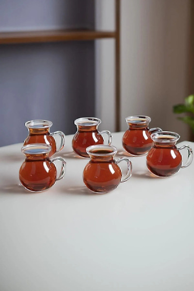 Amentes 3-Piece Keyfi Ala Borosilicate Glass Tea Cup with Handle 210ml Cup