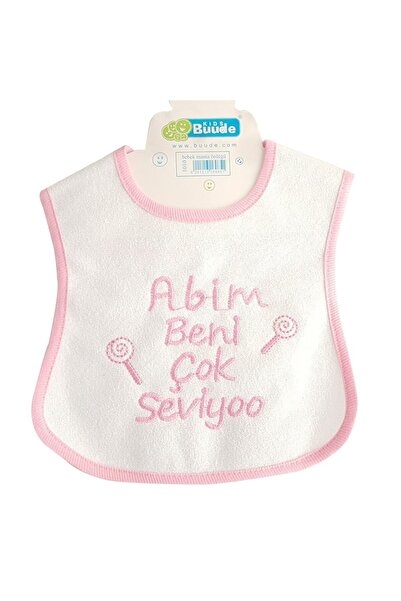 bebegen Pink Waterproof Baby Girl Bib with My Brother Loves Me Very Written