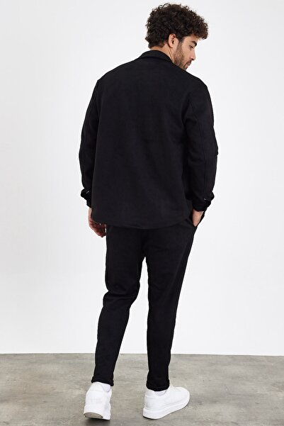 MADZEYMODA New Season Men's Trousers and Shirts 2-Piece Black Suede Set Mz0801