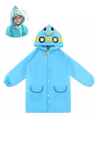 LiderGlobal Blue Children's Raincoat Cartoon Patterned Waterproof