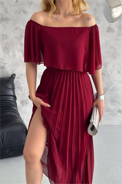 Dipmoda فستان نسائي من الشيفون بطيات مع بطانة DPK2099