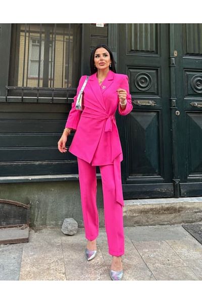 pembekurdelem Fuchsia Women's Jacket and Trousers Set - Tied