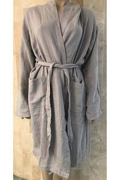 uniqline Dark Gray Adult Muslin Bathrobe