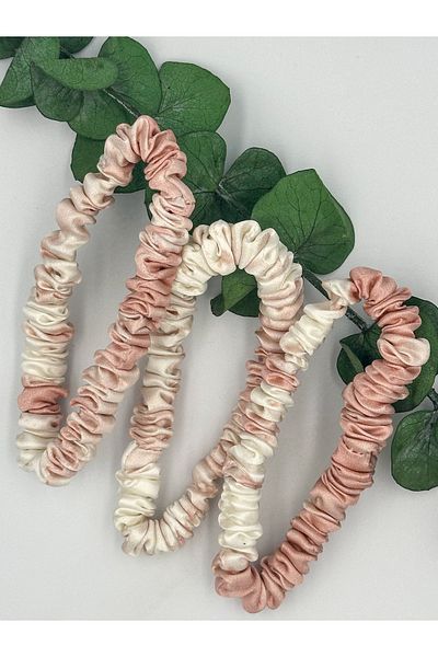 ICON SILK Set de 3 cleme de păr din mătase subțire (roz marmură)