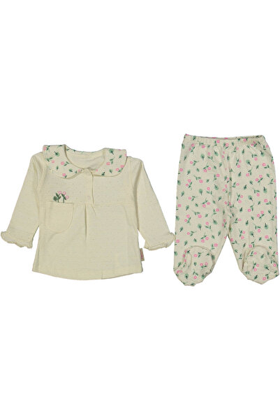 bebegen Baby Girl Ecru Pink Floral Booties Set