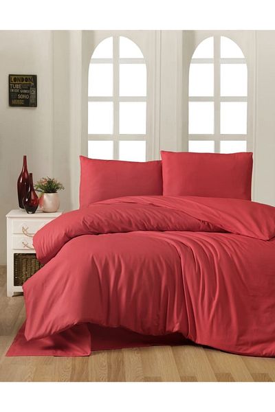 LilaMOON Red Colored 100% Cotton Life Style Ranforce Double Duvet Cover Set