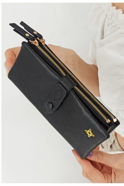 Lebina Women's Black Leather Wallet - Washed