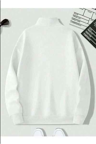 warn Unisex Black Stand Collar Half Zipper Oversize Sweatshirt