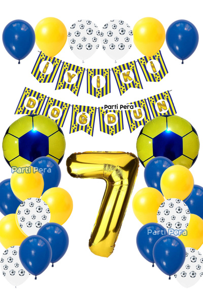 parti pera Sarı Lacivert Pastel Balon Futbol Temalı Doğum Günü Balon Seti Fut...