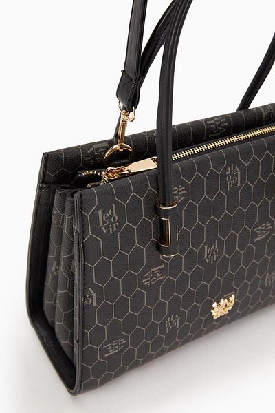 Levidor Brown Honeycomb Printed Three-Compartment Handbag