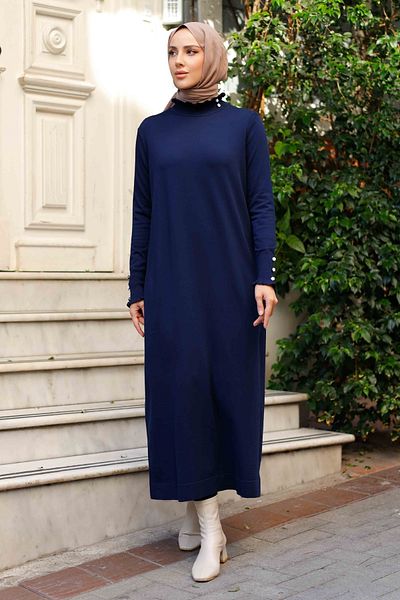 Pamuk Butik Γυναικείο πλεκτό φόρεμα Mercerized με πέτρα με λεπτομέρεια βολάν