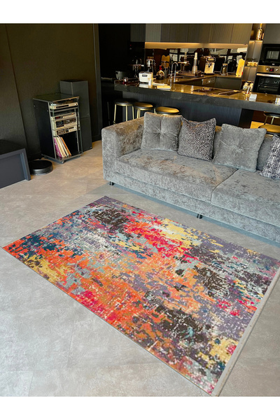 Rugs Modern Halı Lina Koleksiyonu Çok Renkli Soyut Desenli Dokuma Taban Dekor...