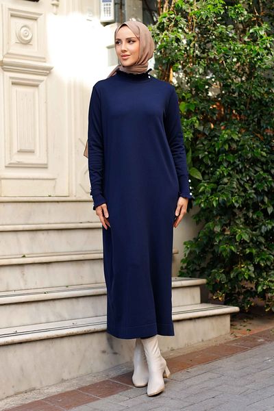 Pamuk Butik Γυναικείο πλεκτό φόρεμα Mercerized με πέτρα με λεπτομέρεια βολάν
