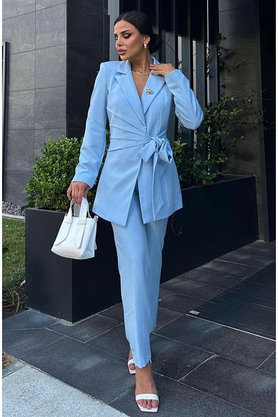 pembekurdelem Set jachetă și pantaloni pentru femei Baby Blue - cu șireturi
