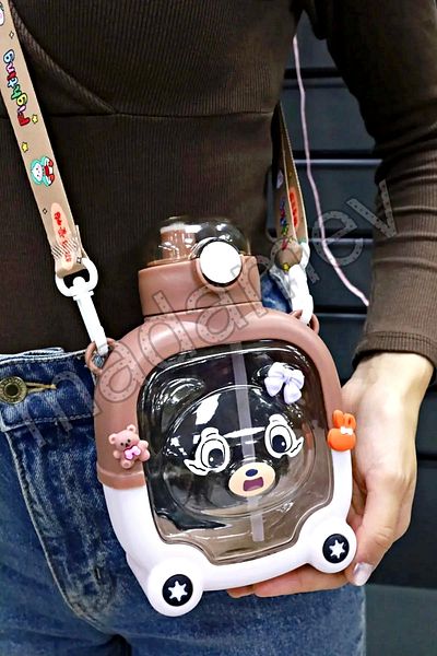 Madamev 1000ml Bpa Free Cute Teddy Bear Water Bottle - Children's School Figured Water Bottle Sticker with Lid