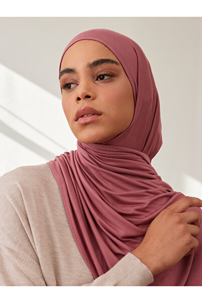 Femple Modest شال جيرسي فاخر باللون الوردي الرمان - حجاب 180x70 سم