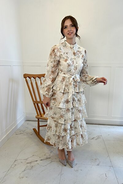 HELİS BUTİK Φόρεμα με βολάν με κέντημα σε χρώμα βιζόν