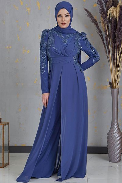 Surikka Indigo Hijab Jumpsuit - Sun Bead Embroidered