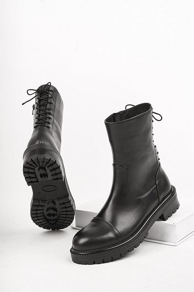 Deripabuc Genuine Leather Black Women's Leather Boots Trc-7495