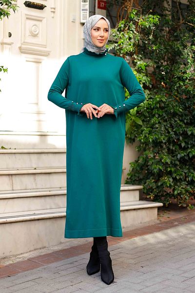 Pamuk Butik Γυναικείο πλεκτό φόρεμα Mercerized με πέτρα με λεπτομέρεια βολάν