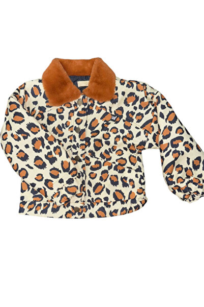 Store LEOPAR DESENLİ DÜĞMELİ YAKASI KÜRKLÜ MONT