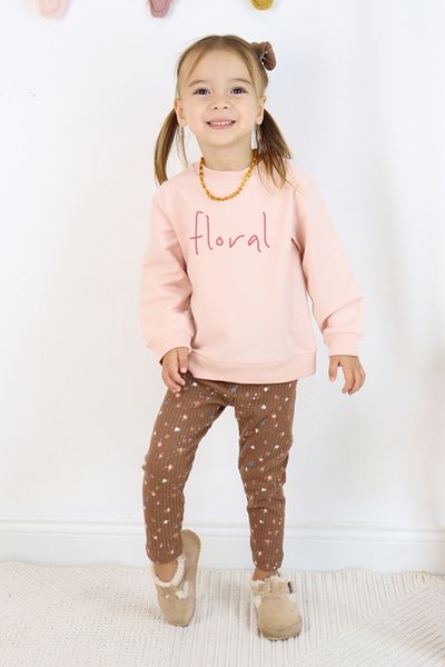 Harika KIDS Σετ κολάν με φλοράλ κέντημα για κορίτσια - ύφασμα με δύο κλωστές (περιλαμβάνεται αγκράφα)