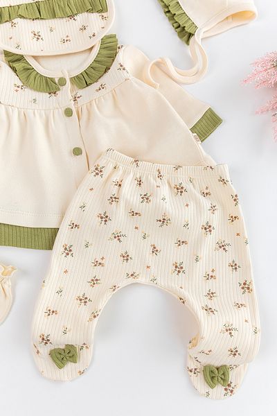 Babymod Frill Collar Front Buttoned Floral Baby Girl 5 Piece Hospital Outlet Baby Set