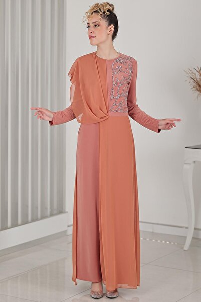 Genel Markalar Zincir Detaylı Zen Şifon Tesettür Tulum Soğan Kabuğu