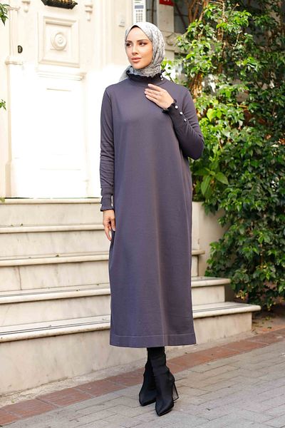 Pamuk Butik Γυναικείο πλεκτό φόρεμα Mercerized με πέτρα με λεπτομέρεια βολάν
