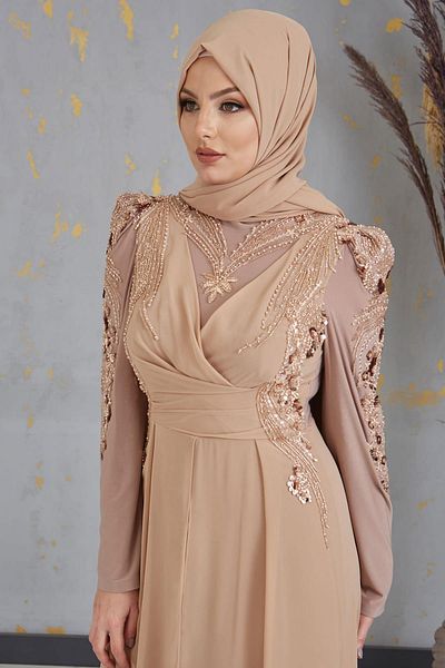 Surikka Χρυσή Ολόσωμη φόρμα Hijab - Κεντημένη με χάντρες ήλιου