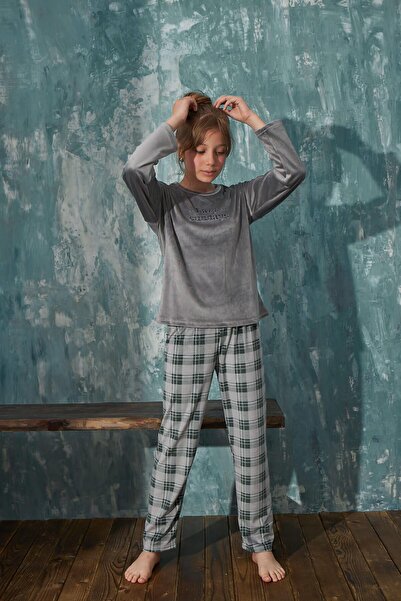 Pijamaevi Сірий недільний візерунок Ексклюзивний вельветовий піжамний комплект для дівчинки