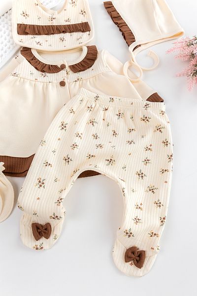 Babymod Frill Collar Front Buttoned Floral Baby Girl 5 Piece Hospital Outlet Baby Set