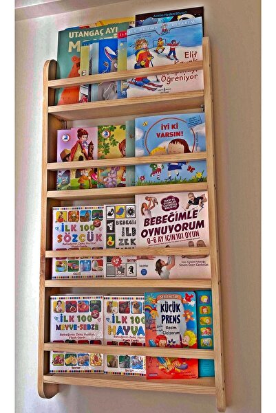 Tree World Montessori Çocuk Odası Kitaplığı Ahşap Ham Verniksiz Doğal Kitaplık 100*50*9 Ahşap Kitaplık