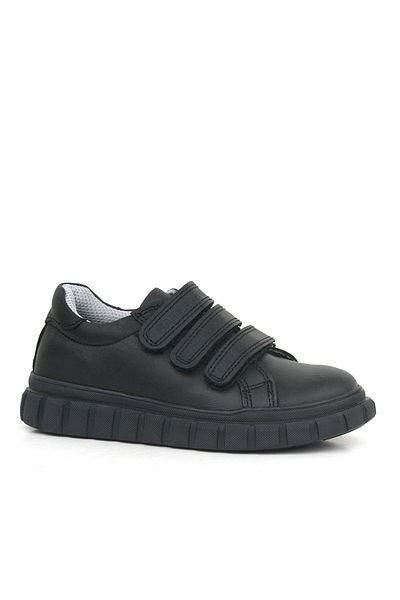 Rakerplus Pantofi de școală sport zilnic pentru copii din piele naturală cu velcro negru