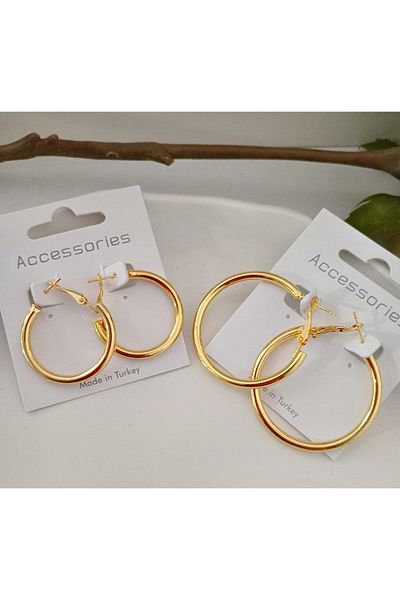 mos&more Gold Pipe Hoop 4cm Women's Earrings 1 Pair