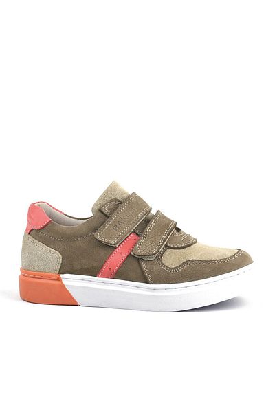 Rakerplus Adidași pentru băieți din piele naturală, culoare nisip, cu velcro