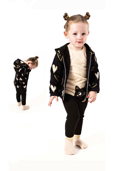 Wogi Baby Girl Black Cardigan 3-Piece Set - Lower Upper Set 1601A