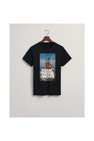 MarkaTurko Tricou Gorillaz Plastic Beach din bumbac negru pieptănat cu design special 2704-43