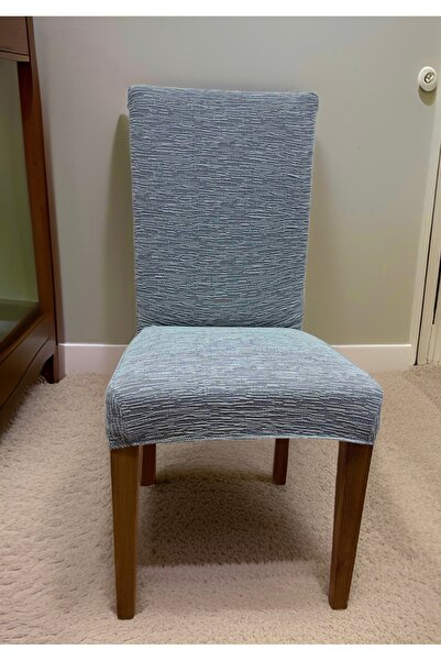 uzhanem Streçli Lastikli Likralı Esnek Sandalye Örtüsü Düz Desen Jakarlı Sandalye Kılıfı (6ADET) Gri