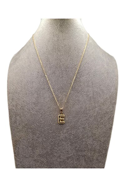 Han Ticarethane Gold Color Line Patterned Letter E Balloon Model Necklace