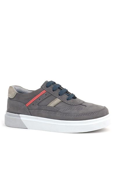 Rakerplus Gray Genuine Leather Lace-Up Boys' Sneakers