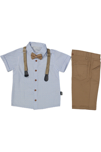 bebegen طقم قميص للأولاد باللون الأبيض القهوة الرقيقة بنمط أوراق الشجر وربطة ...