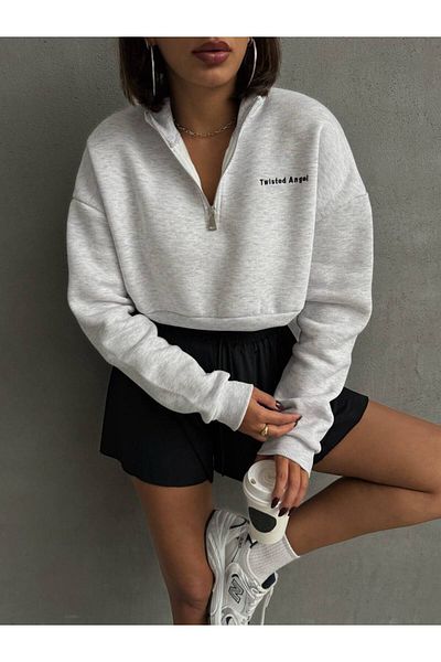 LECTUEL Hanorac oversize cu broderie cu fermoar